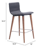 Zuo Modern Jericho 100% Polyester, Plywood, Birch Wood Mid Century Commercial Grade Counter Stool Set - Set of 2 Gray, Brown 100% Polyester, Plywood, Birch Wood
