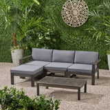 Santa Ana Outdoor 3 Seater Acacia Wood Sofa Sectional with Cushions, Dark Gray and Dark Gray Noble House
