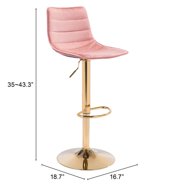 Zuo Modern Prima 100% Polyester, Plywood, Steel Modern Commercial Grade Barstool Pink, Gold 100% Polyester, Plywood, Steel