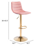 Zuo Modern Prima 100% Polyester, Plywood, Steel Modern Commercial Grade Barstool Pink, Gold 100% Polyester, Plywood, Steel