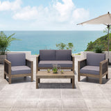 Noble House Linwood Outdoor 4 Seater Acacia Wood Chat Set with Wicker Accents, Gray, Mixed Gray, and Dark Gray