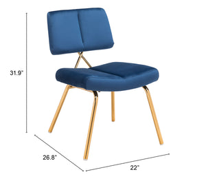 Zuo Modern Nicole 100% Polyester, Plywood, Steel Modern Commercial Grade Dining Chair Set - Set of 2 Blue, Gold 100% Polyester, Plywood, Steel