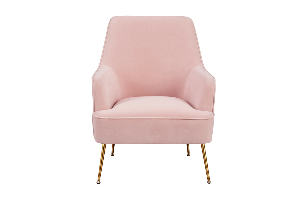 Alpine Furniture Rebecca Leisure Chair, Pink 9010-1-PNK Pink with Gold Legs Velour Fabric with Rubberwood Solid Frame 28 x 28 x 35