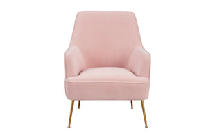 Alpine Furniture Rebecca Leisure Chair, Pink 9010-1-PNK Pink with Gold Legs Velour Fabric with Rubberwood Solid Frame 28 x 28 x 35