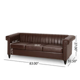 Drury Contemporary Channel Stitch 3 Seater Sofa with Nailhead Trim, Dark Brown Noble House