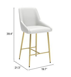 Zuo Modern Madelaine 100% Polyurethane, Plywood, Steel Modern Commercial Grade Counter Stool White, Gold 100% Polyurethane, Plywood, Steel