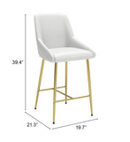 Zuo Modern Madelaine 100% Polyurethane, Plywood, Steel Modern Commercial Grade Counter Stool White, Gold 100% Polyurethane, Plywood, Steel