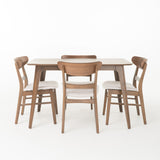 Chrisfort Mid-Century Modern 5 Piece Dining Set, Light Beige and Natural Walnut Noble House