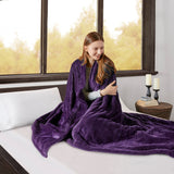 Heated Microlight to Berber Casual 100% Polyester Solid Microlight to Berber Heated Blanket in Purple
