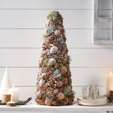 Pre-Decorated Pine Cone and Glitter Unlit Artificial Tabletop Christmas Tree, Natural and White