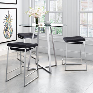 Zuo Modern Lids 100% Polyester, Stainless Steel Modern Commercial Grade Counter Stool Set - Set of 2 Dark Gray, Silver 100% Polyester, Stainless Steel