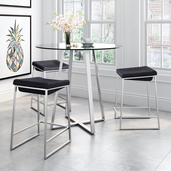Zuo Modern Lids 100% Polyester, Stainless Steel Modern Commercial Grade Counter Stool Set - Set of 2 Dark Gray, Silver 100% Polyester, Stainless Steel