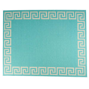 Preveli 7'10" x 10' Outdoor Area Rug, Teal and Ivory Noble House