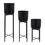 Sagebrook Home Contemporary Set of 3 -  Metal Planters On Stand 40/30/20"h, Black 14630-04 Silver Metal