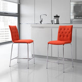 Zuo Modern Uppsala 100% Polyester, Plywood, Steel Modern Commercial Grade Counter Stool Set - Set of 2 Tangerine, Chrome 100% Polyester, Plywood, Steel