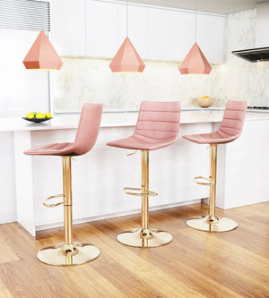 Zuo Modern Prima 100% Polyester, Plywood, Steel Modern Commercial Grade Barstool Pink, Gold 100% Polyester, Plywood, Steel