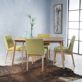 Noble House Fabrizio Mid-Century Modern 5 Piece Dining Set, Green Tea and Natural Oak