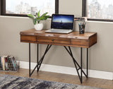 Alpine Furniture Live Edge 1 Drawer Writing Desk, Light Walnut 1968-66 Light Walnut Solid Acacia Wood with Metal Legs 48 x 19.5 x 30