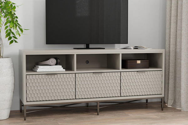 Milo TV Console in Taupe - Modern Design with Textured Drawers, Mahogany Finish & Ample Storage Space