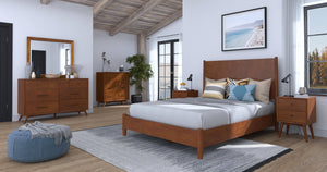 Alpine Furniture Flynn Mid Century Modern Full Size Panel Bed, Acorn 966-08F Acorn Mahogany Solids & Okoume Veneer 59 x 81 x 52
