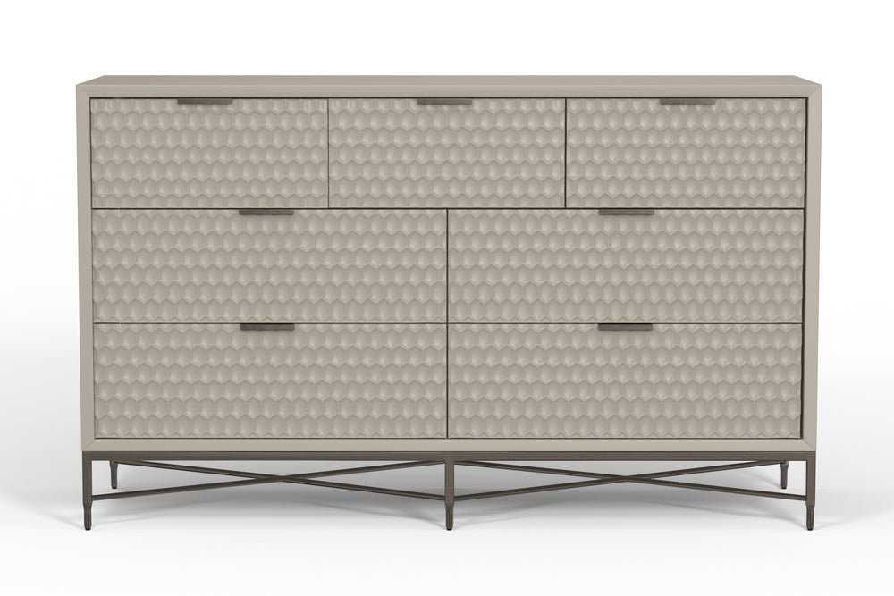 Milo Dresser in Taupe - Contemporary Design with 7 Drawers, Felt Lined, and Textured Pewter Accents