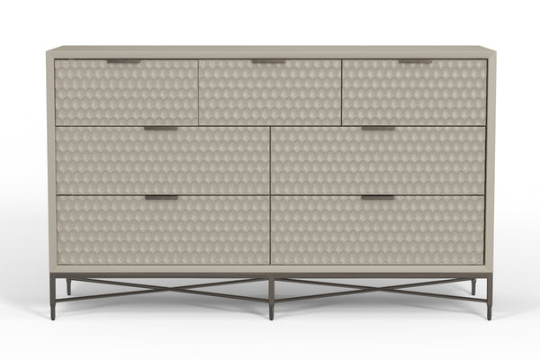 Milo Dresser in Taupe - Contemporary Design with 7 Drawers, Felt Lined, and Textured Pewter Accents