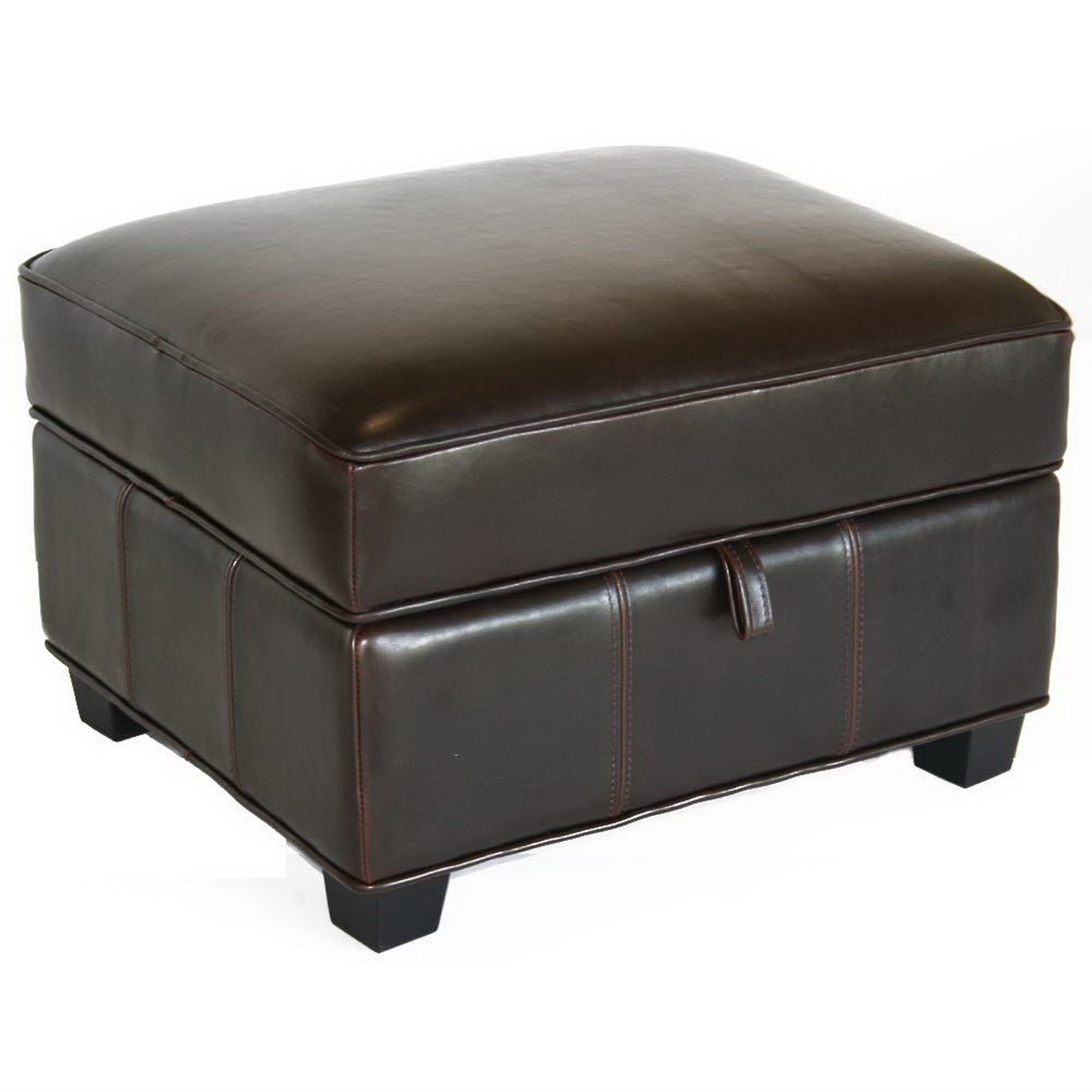Baxton Studio Agustus Brown Leather Storage Ottoman 