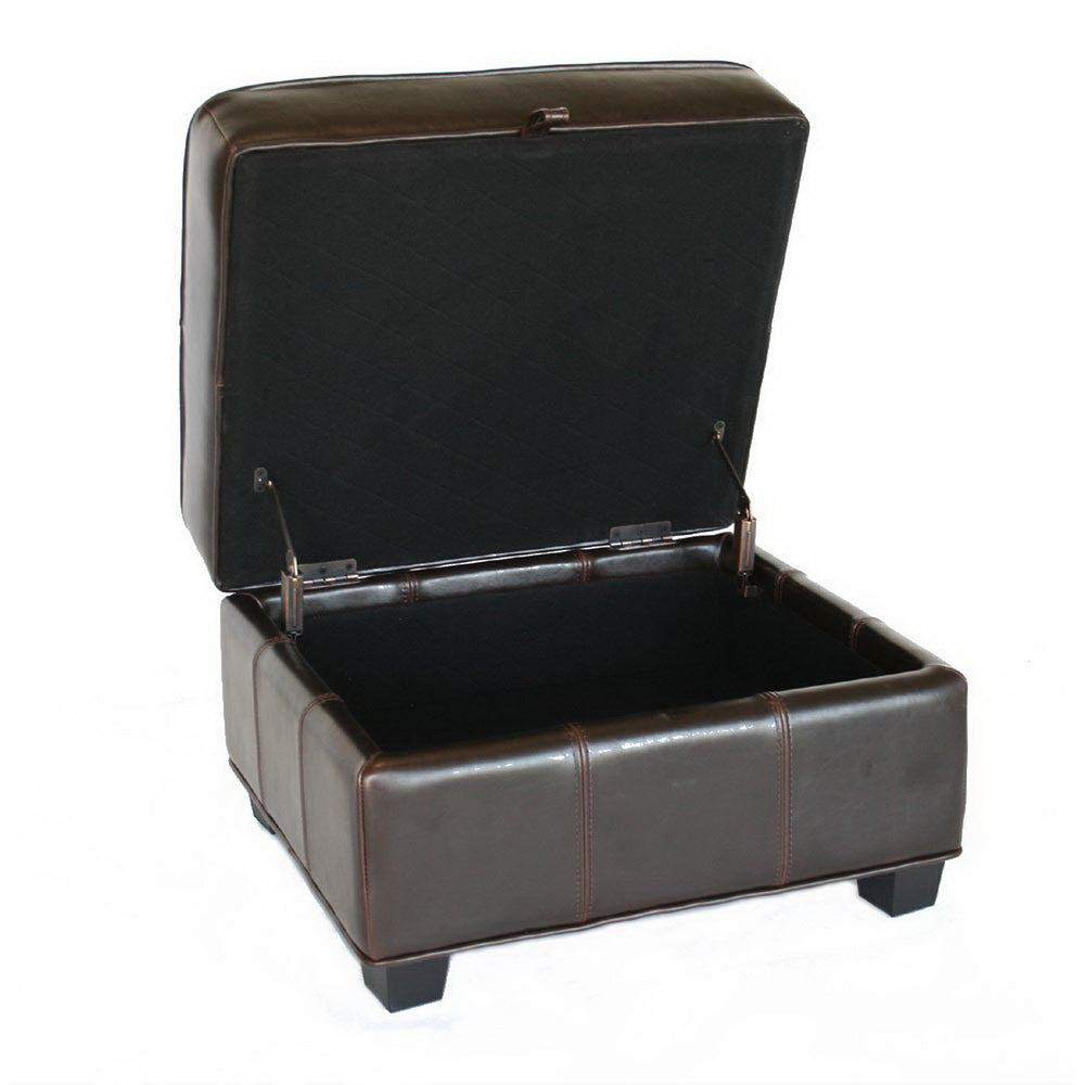 Baxton Studio Agustus Brown Leather Storage Ottoman 