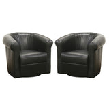 Julian Black Brown Faux Leather Club Chair with 360 Degree Swivel
