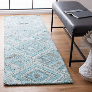 Safavieh Abstract 642 Hand Tufted Wool 65%, Viscose, 25%, Nylon 10% Rug Grey / Turquoise 9' x 12'
