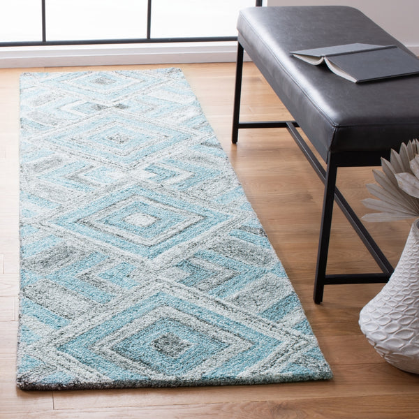 Safavieh Abstract 642 Hand Tufted Wool 65%, Viscose, 25%, Nylon 10% Rug Grey / Turquoise 9' x 12'