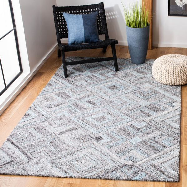 Safavieh Abstract 642 Hand Tufted Wool 65%, Viscose, 25%, Nylon 10% Rug Grey / Turquoise 9' x 12'