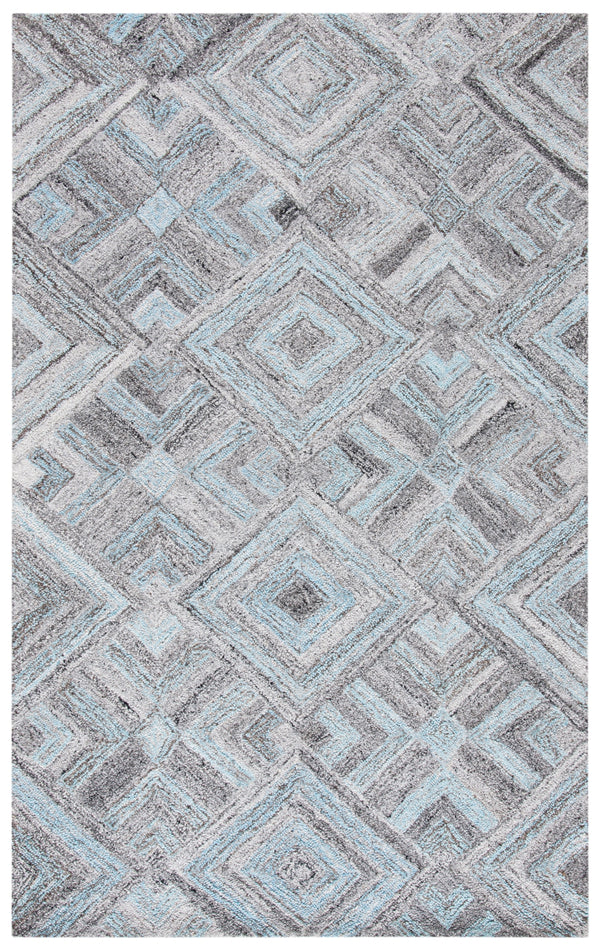 Safavieh Abstract 642 Hand Tufted Wool 65%, Viscose, 25%, Nylon 10% Rug Grey / Turquoise 9' x 12'
