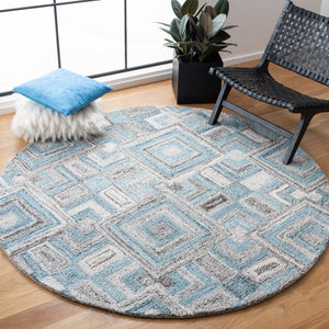 Safavieh Abstract 642 Hand Tufted Wool 65%, Viscose, 25%, Nylon 10% Rug Grey / Turquoise 9' x 12'