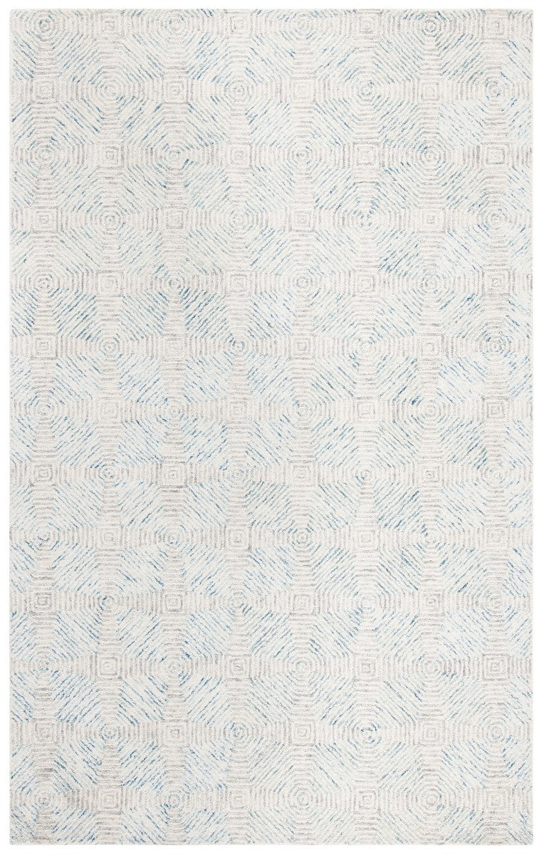 Abstract 654 Contemporary Hand Tufted 80% Wool, 20% Cotton Rug Ivory / Light Blue