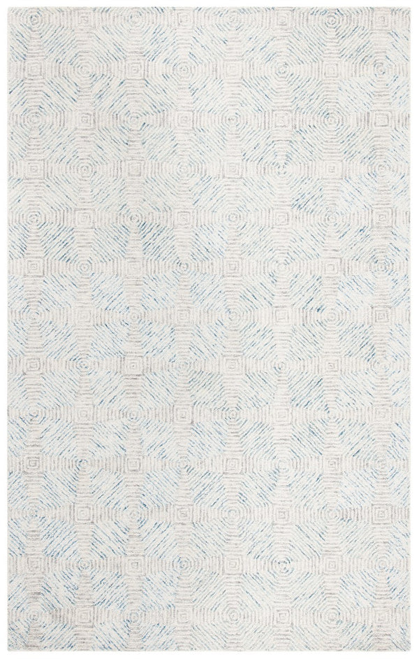 Abstract 654 Contemporary Hand Tufted 80% Wool, 20% Cotton Rug Ivory / Light Blue