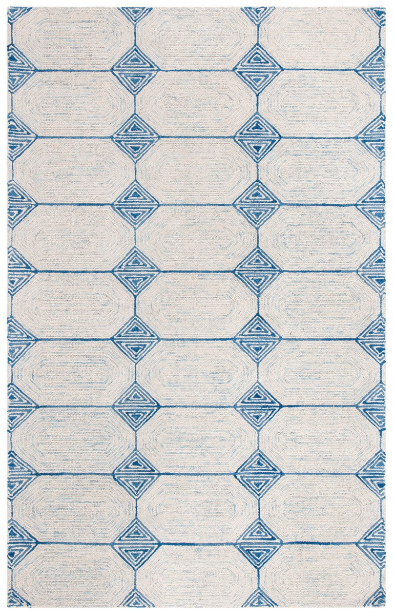 Abstract 658 Contemporary Hand Tufted 80% Wool, 20% Cotton Rug Ivory / Blue
