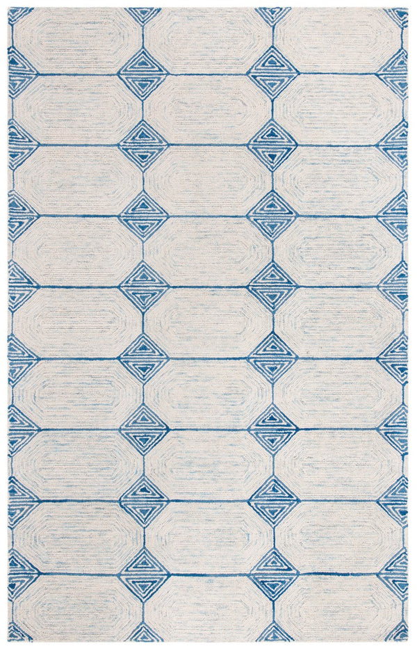 Abstract 658 Contemporary Hand Tufted 80% Wool, 20% Cotton Rug Ivory / Blue