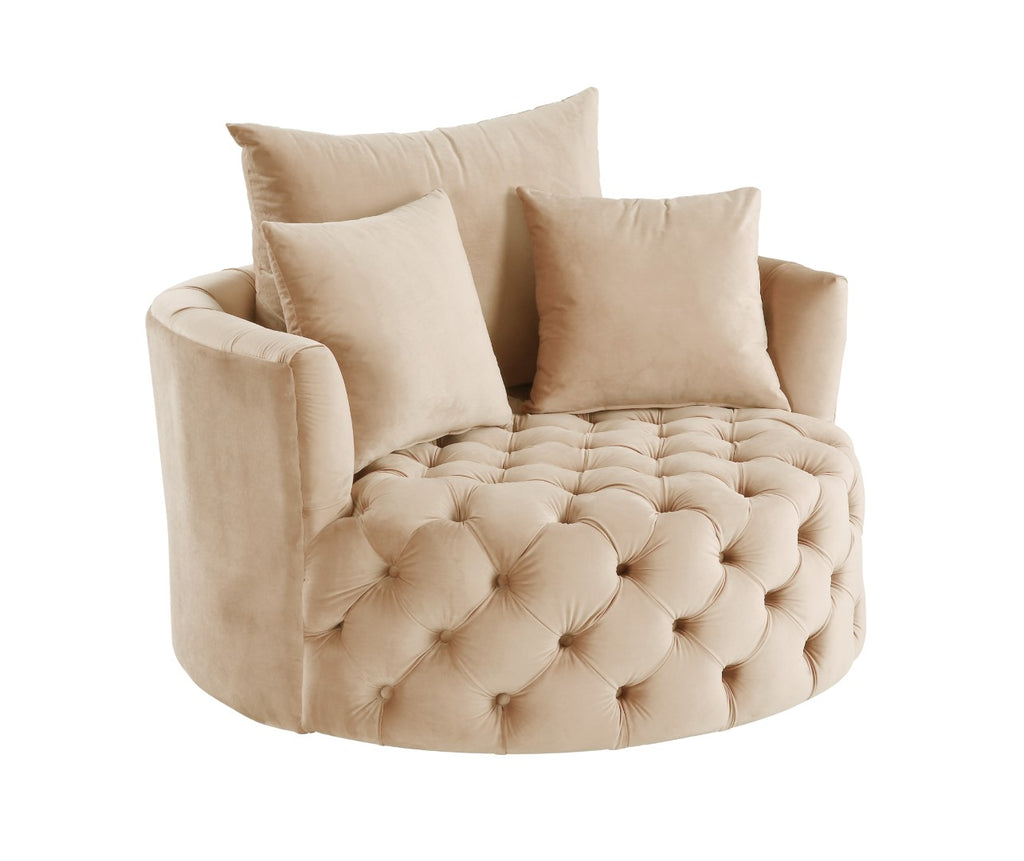 Zunyas Contemporary Accent Chair with Swivel Beige Velvet($16 RMB/m, #MJ7-30) AC00290-ACME