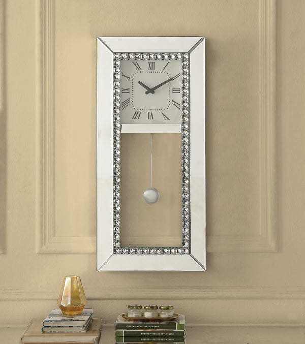 Lotus Glam Wall Clock Mirrored & Faux Crystal Diamonds AC00418-ACME