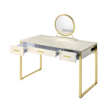 Myles Contemporary Vanity Set with USB Port Antique White & Champagne Finish AC00841-ACME
