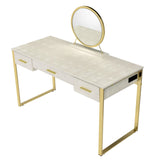 Myles Contemporary Vanity Set with USB Port Antique White & Champagne Finish AC00841-ACME