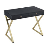 Coleen Contemporary Vanity Desk Black PVC - Top (Hard Veneer) •Brass -Metal Base (Matt Brass Plating) AC00844-ACME