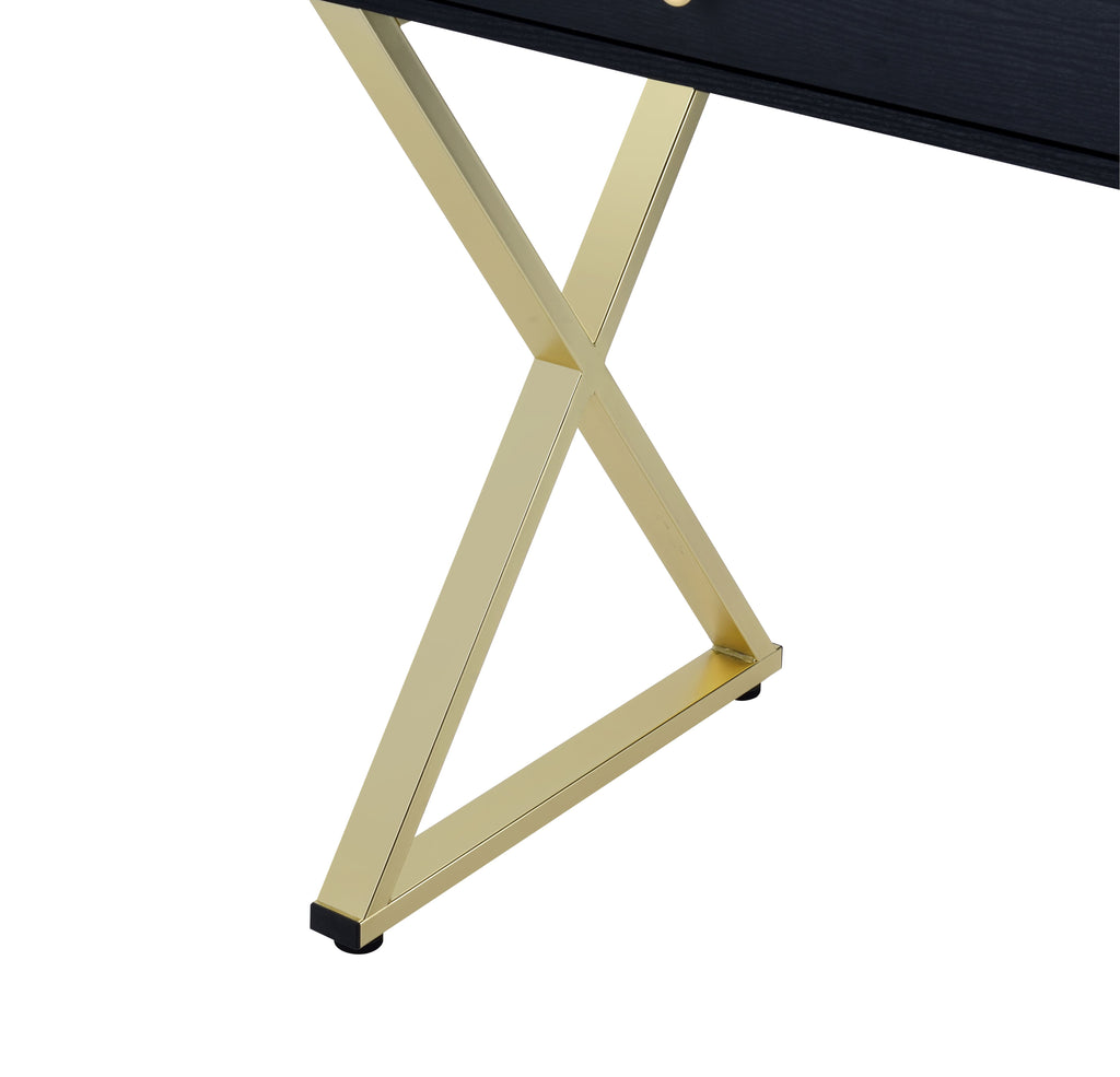 Coleen Contemporary Vanity Desk Black PVC - Top (Hard Veneer) •Brass -Metal Base (Matt Brass Plating) AC00844-ACME