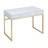 Coleen Contemporary/Casual Vanity Desk White PVC - Top (Pure White, Hard Veneer) •Brass -Metal Base (Matt Brass Plating) AC00891-ACME