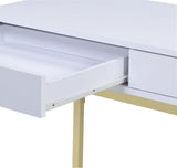 Coleen Contemporary/Casual Vanity Desk White PVC - Top (Pure White, Hard Veneer) •Brass -Metal Base (Matt Brass Plating) AC00891-ACME