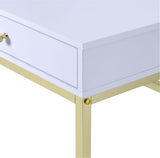 Coleen Contemporary/Casual Vanity Desk White PVC - Top (Pure White, Hard Veneer) •Brass -Metal Base (Matt Brass Plating) AC00891-ACME