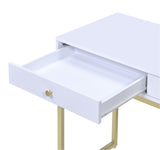 Coleen Contemporary/Casual Vanity Desk White PVC - Top (Pure White, Hard Veneer) •Brass -Metal Base (Matt Brass Plating) AC00891-ACME