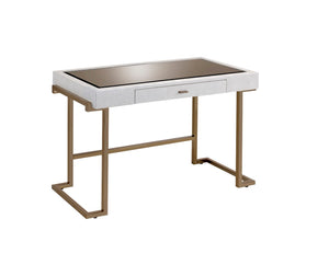 Boice Contemporary/Casual Vanity Desk White PU Crocodile (PVC) •Champagne Plating (Metal) •Smoky Mirror  AC00892-ACME