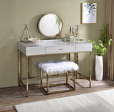 Piety Contemporary Vanity Desk Silver Crocodile PU Top () •Champagne Metal Stand AC00893-ACME